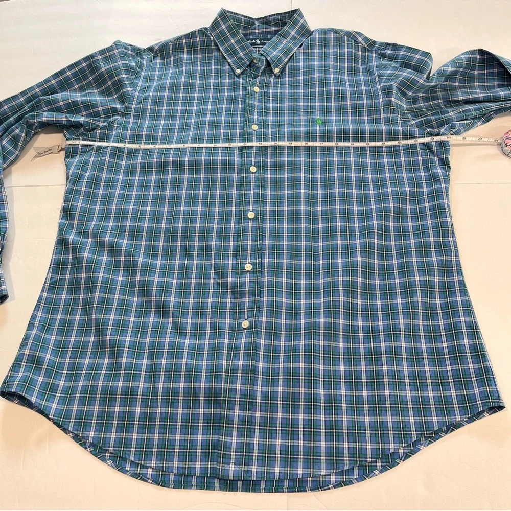 Polo Ralph Lauren Blue Green Plaid Cotton Button Down‎ Shirt XL
